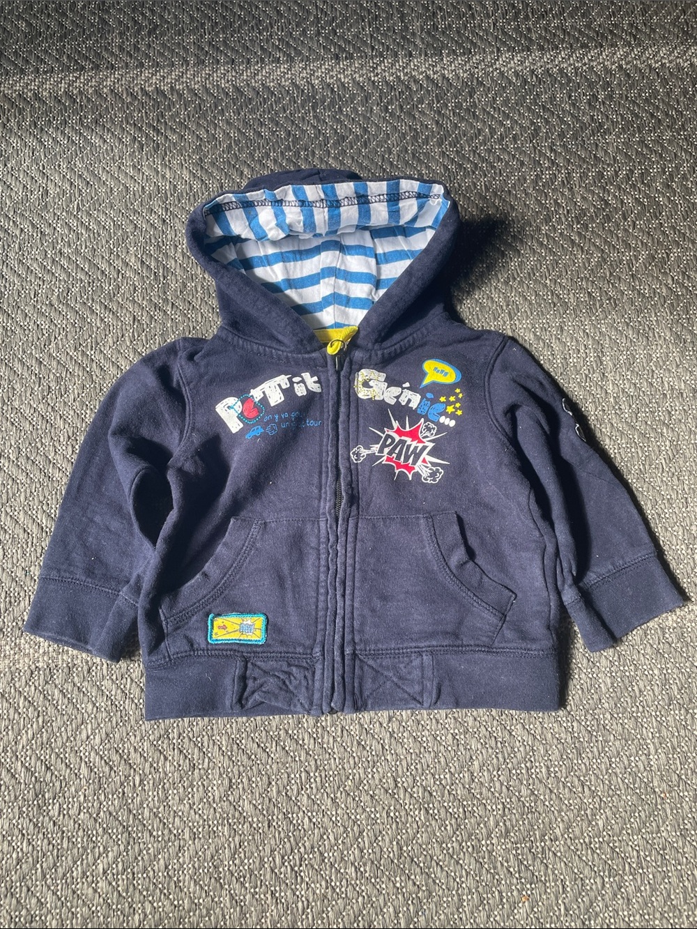 Navy Hooded Zip-Up Sweatshirt for Kids with Striped Lining